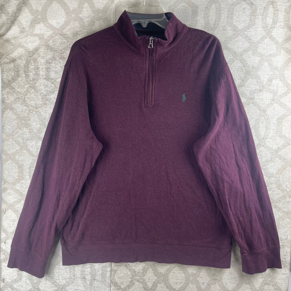 Polo Ralph Lauren Pullover Men Large Burgundy Excellent Quarter Zip Cotton Blend